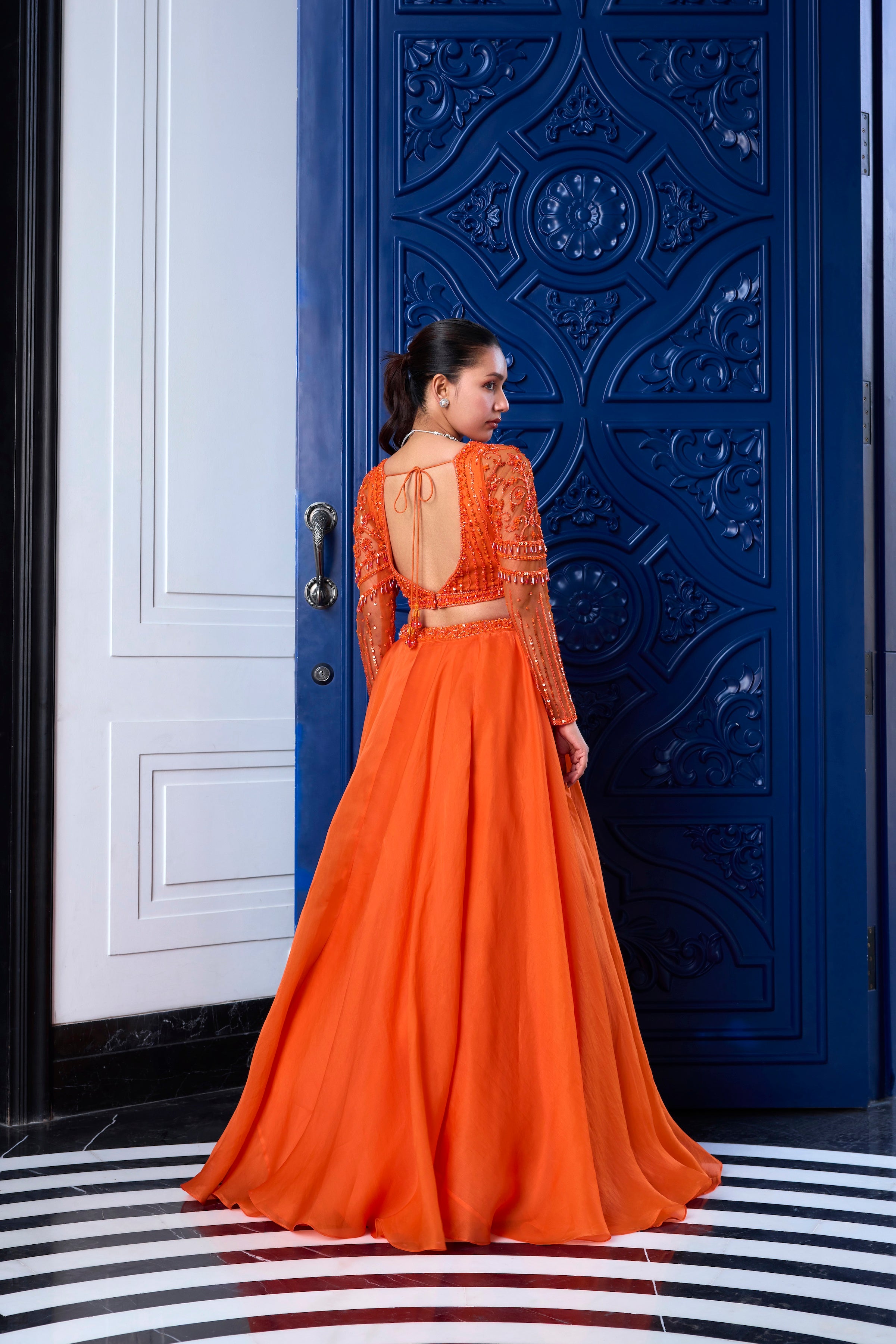 ORANGE TONAL BLOUSE AND ORGANZA SKIRT SET